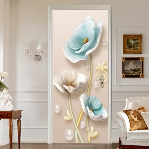 Papel Pintado Puerta Relieve floral Vinilos Autoadhesivo Puerta Pegatina Pared Murales Póster para Cocina Sala de Baño Hogar Arte Decorativos 77x200 cm