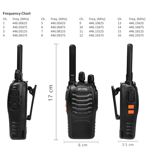 Walkie Talkies for Adults PMR446 Two Way Radio Long Range pofung PT88E License-free 16 Channels Rechargeable Professional Walkie Talkie with Flashlight Earpieces for Hiking Warehouse (Black 4 Pack) - Image 7