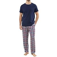 Mchodare Pijama Hombre Verano Pijamas para Hombre Manga Corta Pantalones a Cuadros Conjunto de Dos Piezas con Bolsillos S-XXL