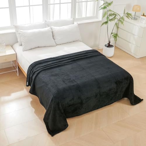 Mi Dekor- Manta para Sofa y Cama - Polar, Hipolargénica, Familiar, Ligera y Calida, Multiusos, Microfibra, Suave, Transpirable, Manta para Invierno, Apta para Lavadora, (Negro, 220x240 cm)