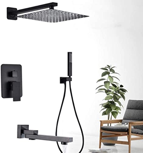 Douche effet pluie noire contre le calcaire avec douchette flexible et bec pivotant
