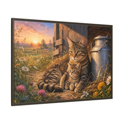 Tableau animaux chats coucher de soleil grand format deco murale salon 120x80