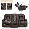 URRED Power Loveseat Recliner Sofa with Massage and Heat, Wall Hugger Reclining Loveseat with Console, RV Couch Home Theater Seating with LED Lights for Living Room (Dark Brown, 76.8" - 3 Seats)