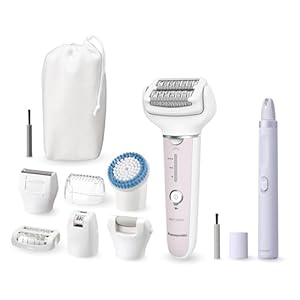 Panasonic ES-EYL9-P503 Kabelloser Nass-/Trocken-Epilierer & Augenbrauen-/Gesichtshaar-E... für Damen, Kurzhaarentfernung, 3 Geschwindigkeiten, Fußpflege- & Bikini-Aufsätze, Weiß/Hellviolett
