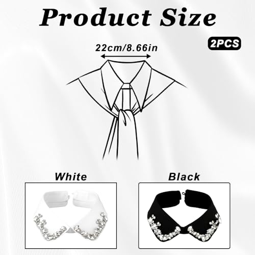 2 PCS Rhinestone Fake Collar Faux Collar Women Detachable Fake Collar Dickey Collar Shirt Collar Inserts for Women Faux Collar Shirt Fake Collar Womens White Black Classic Style Collar2