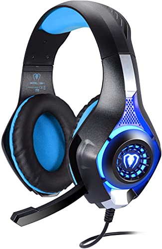 PC Gaming Headset with Microphone Wired Xbox Headset with mic PS4 Gaming Headphones with Microphone Gamer PS4 Headset with Mic Stereo Sound&LED Light Noise Cancelling for Switch Computer(Bule)