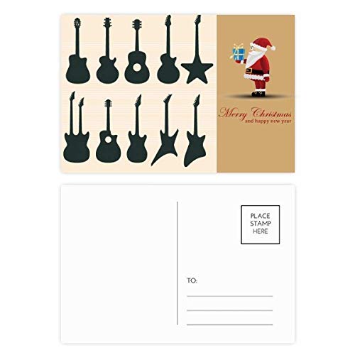 Guitare électrique et musique de Noël sur 20 cartes postales illustrées pour vœux rock