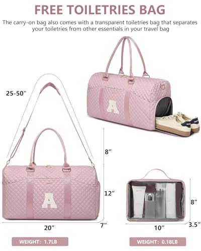 Image of Women Weekender Travel Duffle Bag: Initial Duffel Overnight Bags with Shoe Compartment Large Carry on Tote with Toiletry Bag Weekend Traveling Yoga Gym Hospital Bag for Women with Wet Pocket Letter A
