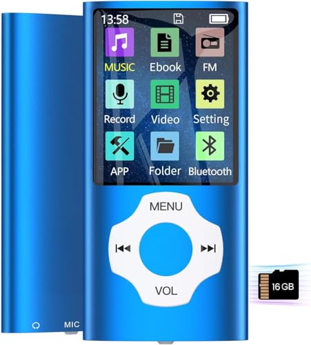 Masroo 64GB MP3 Player with Bluetooth 5.2 LCD Screen Music Player Up to 128GB Mini MP3 Player for Kids with Music Video FM Radio Voice Record E-Book Reader Photo Viewer