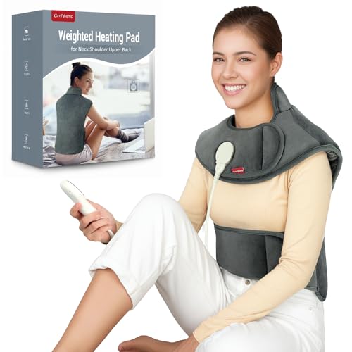 Comfytemp Far Infrared Weighted Heat Pad for Upper Back, Neck, Shoulder, Wearable Electric Heating Pad with 6 Heat Levels,Auto-Off Timer, Effective Heat for Muscle, Heated Neck Warmer