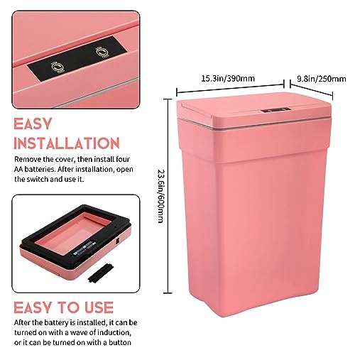 Caneca de basura rectangular rectangular rosa 13 galones miniatura 4