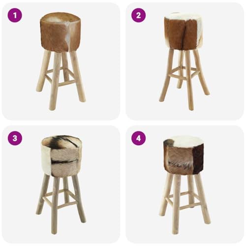 Tabouret de bar en cuir de chèvre et teck massif rustique 76 cm - 8