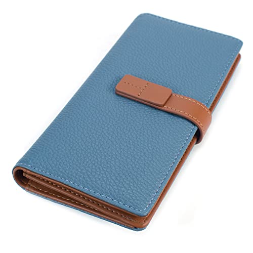 Wallets For Women Card Holder Colorful Leather Long Slim Billfold Mini Coin Purse Thin Large Zip Clutch Handbag For Girls Ladies (Blue-Brown) #TOP12