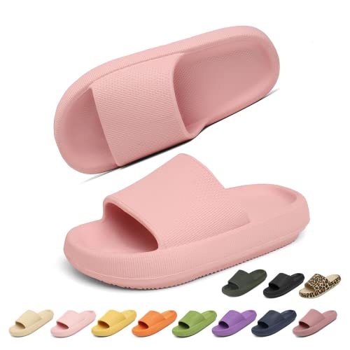 Geweo Zapatillas Casa Hombre Mujer Cómodas Pantuflas EVA Ultra Gruesa Chanclas Verano Suaves Chanclas de Piscina Playa Ducha Antideslizantes Zapatillas De Baño Ligeras Unisex Rosa 44/45EU