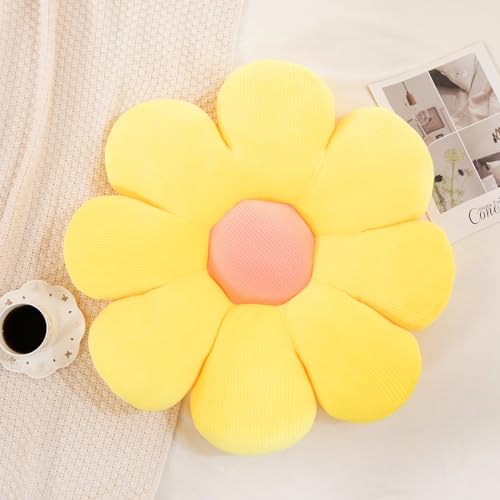 Menoeceus Flower Pillow, Daisy Pillow Flower Shaped Pillow Floor Pillow Flower Plush Pillow Cute Decorative Pillows Floor Cushions Flower Seat Cushion for Bedroom Sofa Chair (Yellow, 15.75