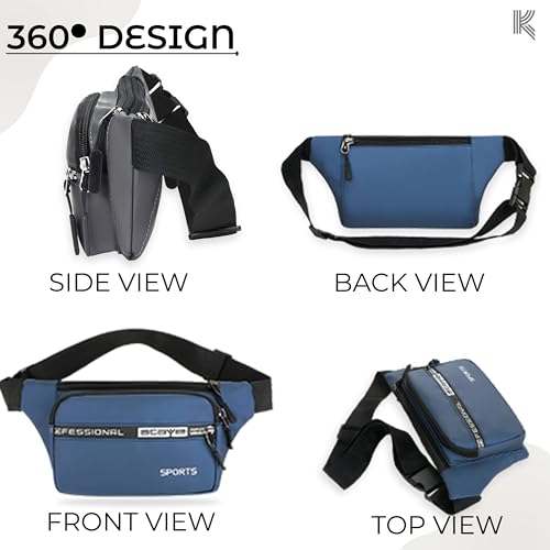 Image of Kraptick Premium Unisex Waist Bag for Men and Women - Stylish Fanny Pack, Chest Bag, Running Waist Pack (Blue)
