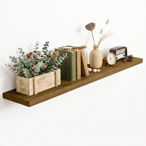 Image of Solid Wood Floating Shelves for Wall 48 inch,Grey Wooden Shelf Set of 1 | Rustic Wood Wall Floating Shelf with Invisible Brackets,Floating Wooden Shelves for Living Room,Bathroom,Bedroom,Kitchen