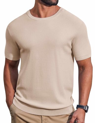COOFANDY Men's T-Shirts - Premium Knit Crew Neck Tees S - 4XL Apricot