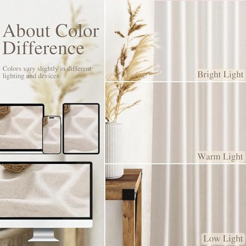 Image of Nanspring Kitchen Curtains Linen 36 Inch Length Beige Farmhouse Small Cafe Curtains Semi Sheer Back Tab and Rod Pocket Drapes for Basement Short Window Curtain 26 x 36 Inch, 2 Panels