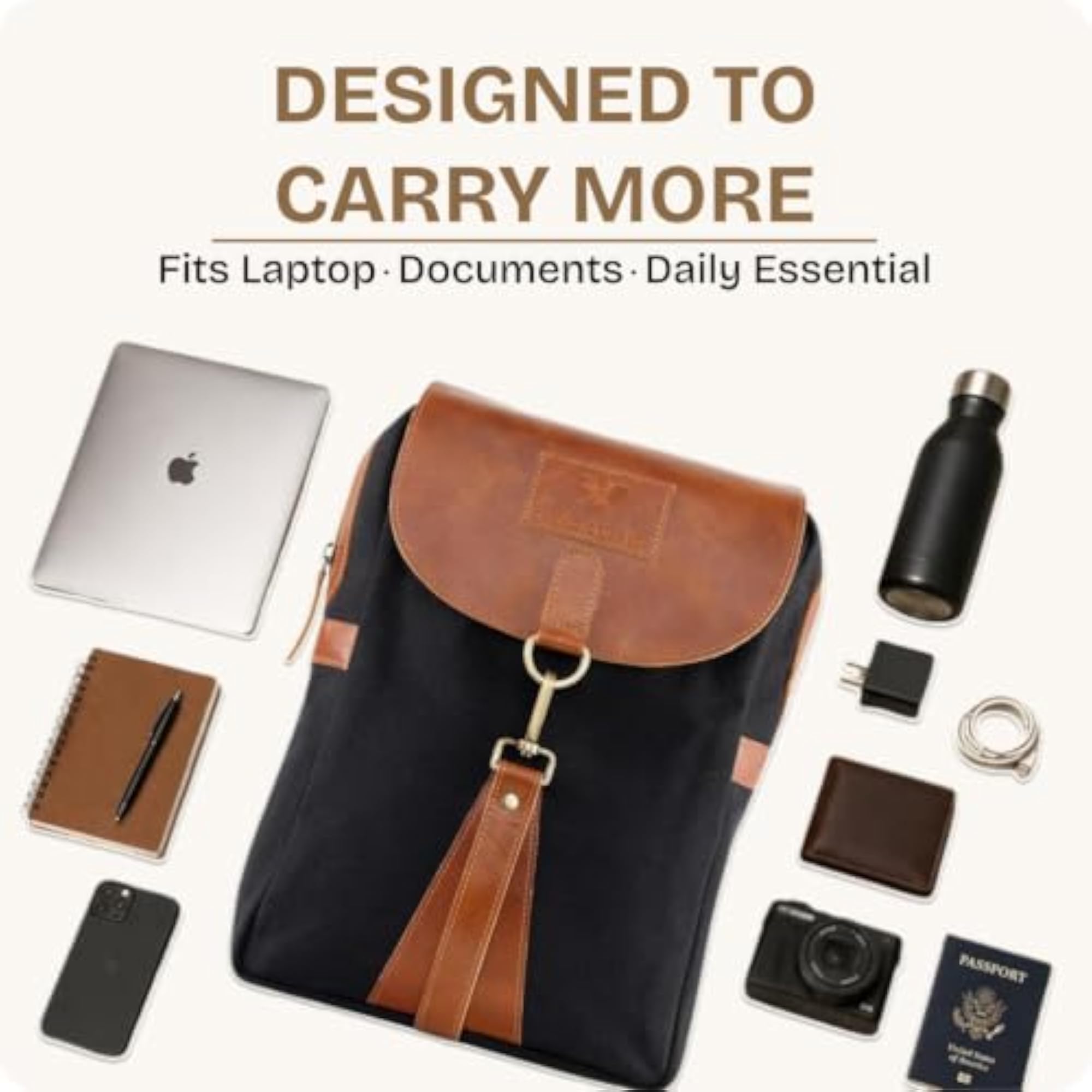 Porto Day Pack Canvas Backpack with Leather Flap