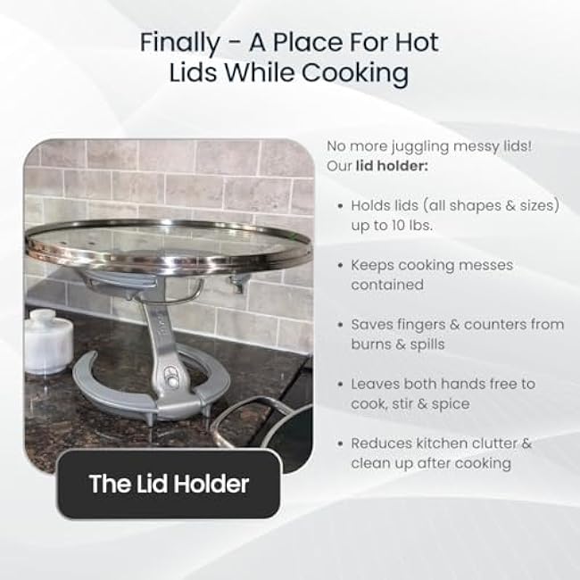 Trivae Lid Holder and Pot Holder, with Unique Trivet and Cake Stand Function - 4 in 1 Kitchen Accessory for The Cooking Lover