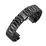 TLMDXTEU Correa de Reloj de Metal para Hombre y Mujer Correa de acero sólido Cierre mariposa Puerto arco inteligente universal(Schwarz,24mm)