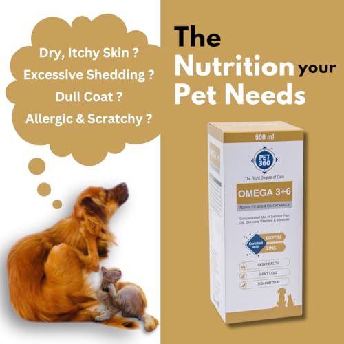 PET360 Omega 3+6 Concentrated Salmon Fish Oil for Dogs & Cats with Vitamins & Minerals | Shinier Coat, Itch & Allergy Control | Improves Skin & Hair Health | Nutritional Supplement for Pets 1000 ml (Image - 2)