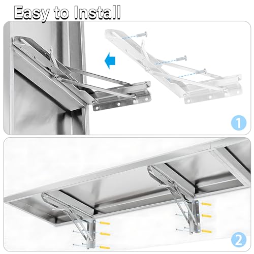 Image of Folding Concession Stand Shelf 18 inch x 96 inch Spliced Style for Kitchen | Stainless Steel Drop Down Serving Food Shelf, Easy to Clean & Space-Saving Concession Shelves for Garage, Food Cart