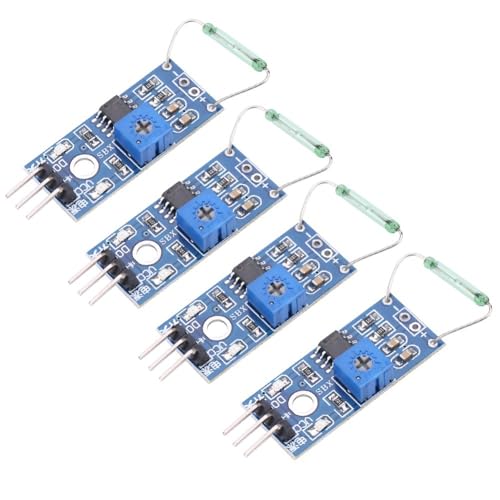 MOPFOL 4Pcs Reed Sensor Module – Magnetic Switch Board DIY Kit Normally Open for Arduino Projects, LM393 Comparator Digital Output