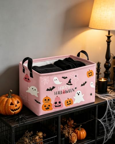 Image of Essme Rectangular Halloween Basket,Kids Storage Bins Organizer with Handles for Room Decor, Gift Basket,Shelf Basket.(Cute Halloween)