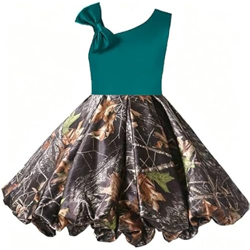 DINGZANCAMO Puffy Bubble Camo Skirt Flower Girl Dress for Mini Bridesmaid Formal Prom Ball Gown