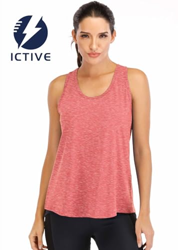 Image of ICTIVE Workout Tops for Women Loose Fit Racerback Mesh Backless Muscle Tank Running Shirts