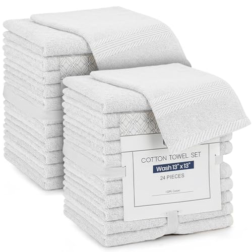 Linteum Zero Twist Washcloths 13x13, 100% Cotton – White, 24-Pack