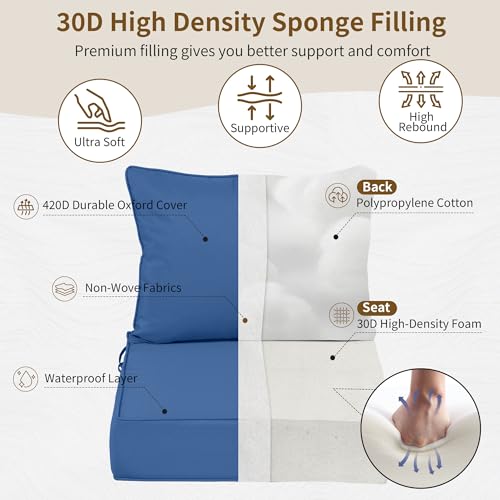 Image of 24x24 Outdoor Chair Cushions Set of 4, Waterproof Deep Seat Cushions for Patio Furniture with Removable Cover, Fade Resistant 4'' Outdoor Seat Cushion w /Ties&Handle for Sofa Loveseat, Blue