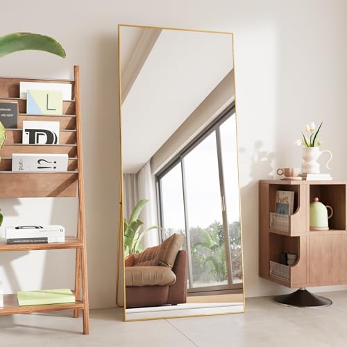 FANYUSHOW Full Length Mirror, Standing Hanging or Leaning Body Mirror, Simple Rectangle Design, Aluminum Alloy Thin Frame, Floor Mirror for Bedrooms, Bathrooms, Living Room 63