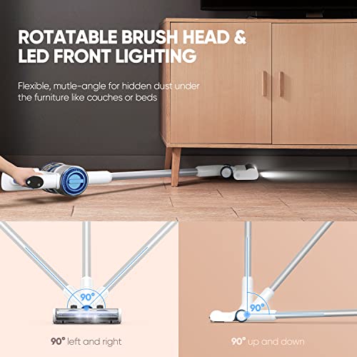Cordless Vacuum Cleaner 25Kpa 320W Powerful Lightweight Stick Vacuum With 60Mins Long Runtime Detachable Battery, Flexible Flat & Led Headlights Vac One-Touch For Stair Hardwood Floor Carpet Pet Hair #TOP2