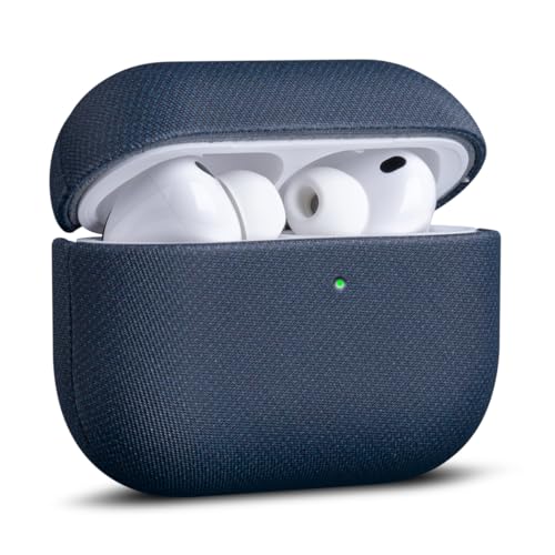 Image of Haobobro Handmade Case - for AirPods Pro 3 Case Cover - Premium Vegan Leather with Woven Fabric Texture, Wireless Charging Compatible, Drop Protective Hard Cover for AirPods Pro 3rd Generation - Blue