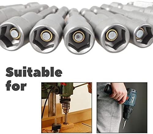 TUAKIMCE 9 PCS Magnetic Nut Setter, Nut Setter Driver Drill Bit Set 6-14mm 1/4 inch Hex Shank Quick-Change Nut Driver Socket Kit, for Quicker Change Chuck Adapter, Electric Hand Drill, Screwdriver
