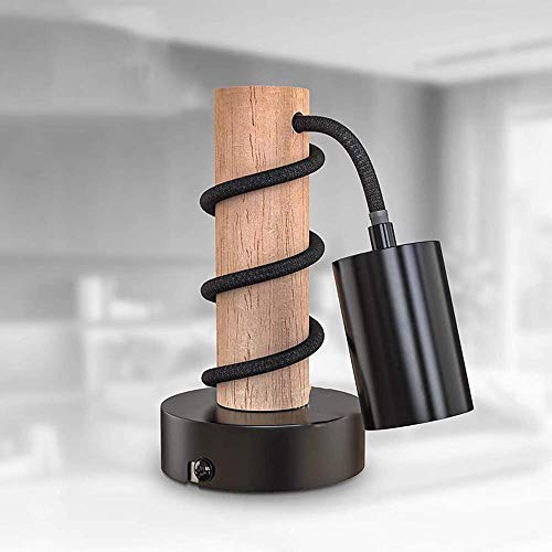 Aplique de pared E27 en madera y hierro negro estilo retro para dormitorio 4