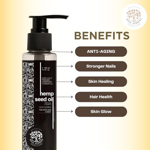 Image of Soul Stories Hemp Seed Oil 100ml | 100% Pure Cold Pressed Oil for Hair, Face & Body | Helps Improve Texture, Restore Softness & Deeply Moisturize | Rich in Omega 3, 6 & 9