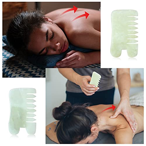 2 Pcs Jade Massage Comb Guasha Comb Guasha Scraping Scalp Comb Jade Gua Sha Scraping Massage Tool Multifunctional Handheld Head And Meridians Massage Tools For Head Caring, Relax (Green,Classic Style) #TOP5