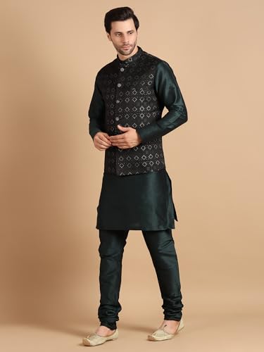 Image of men's Silk Blend Kurta Pejama & Waistcot Set