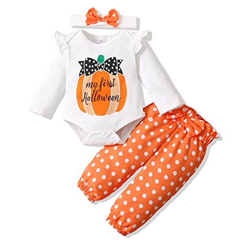 Image of Adokioths Newborn Infant Baby Girl Clothes Ruffle Romper Onesie Pants Set Fall Winter Outfits with Headband