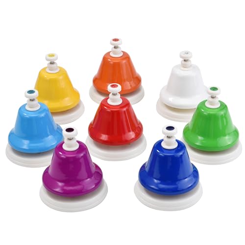 HILAZA Desk Bells for Kids 8 Note Diatonic Hand Bells Rainbow Music Handbells Table Bell Musical Percussion Instrument