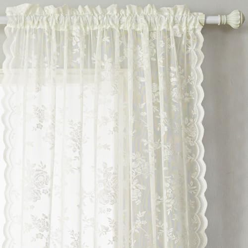 H.ebony Lace Kitchen Curtains 54 inch Length Chic Floral Bathroom
