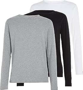 Lot de 3 T-Shirts Manches Longues Tommy Hilfiger Homme, Noir/Blanc/Gris