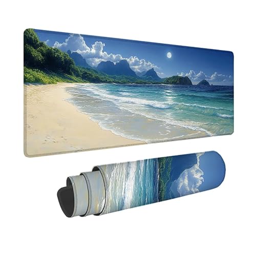 Tapis de souris XXL plage sous-main de bureau pour ordinateur et espace de travail