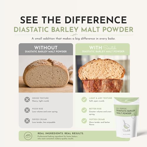 Image of Scratch Diastatic Malt Powder for Baking - (2LB) Dried Barley Malt for Baking Bread - Bread Improver - Premium Baking Ingredients for Breads, Pizzas, Pretzels, Desserts, Shakes and More (Pack of 4)