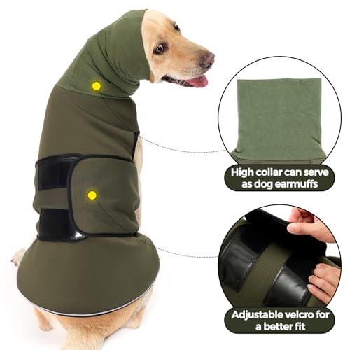 HEYWEAN Hundemantel mit beruhigender Kapuze und Ohrenschutz Anti Stress Weste Hund Beruhigungsweste Hund Rollkragen für Hunde Angst Beruhigungsjacke für Hunde Calmingshirt mit reflektierenden Streifen
