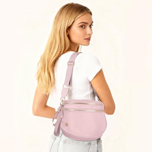 Image of Womens Crossbody Bag, Spacious Nylon Bum Bag Trendy Shoulder Purse with Adjustable Strap Zipped Travel Essentials